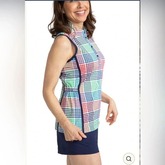 Kinona Make it Snappy Sleeveless Golf Top Vacation Plaid Sun Protection Size XL - Picture 4 of 12